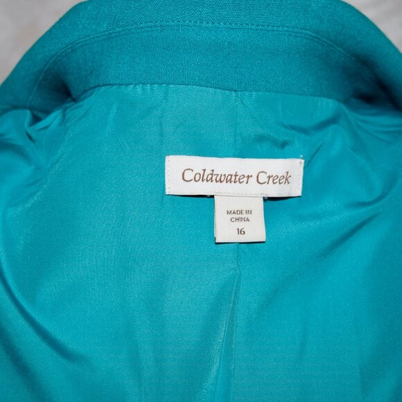 Coldwater Creek Size 16 Teal Cosmopolitan Crepe One-Button Blazer - Picture 7 of 8